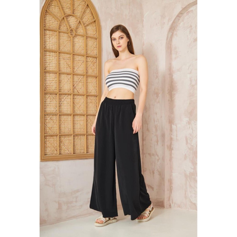 Pasaklı Giyim Pasaklı Giyim Beli Lastikli Tensel Kumaş Pantolon Siyah - Premium Kadın Giyim