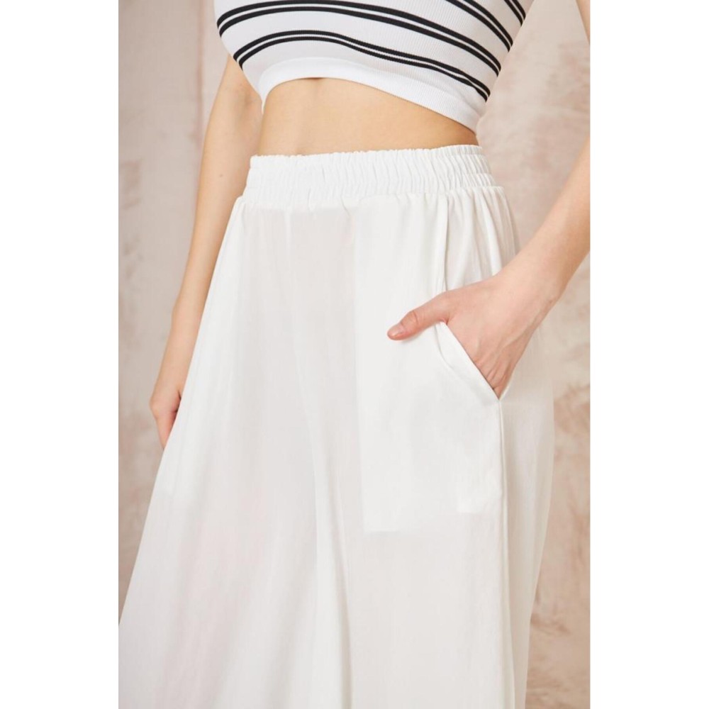 Pasaklı Giyim Pasaklı Giyim Beli Lastikli Tensel Kumaş Pantolon Beyaz - Premium Kadın Giyim