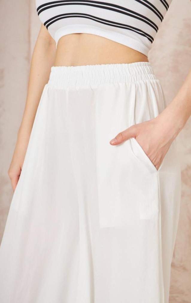 Pasaklı Giyim Beli Lastikli Tensel Kumaş Pantolon 3391341 Beyaz