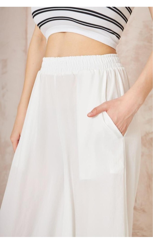 Pasaklı Giyim Beli Lastikli Tensel Kumaş Pantolon 3391341 Beyaz
