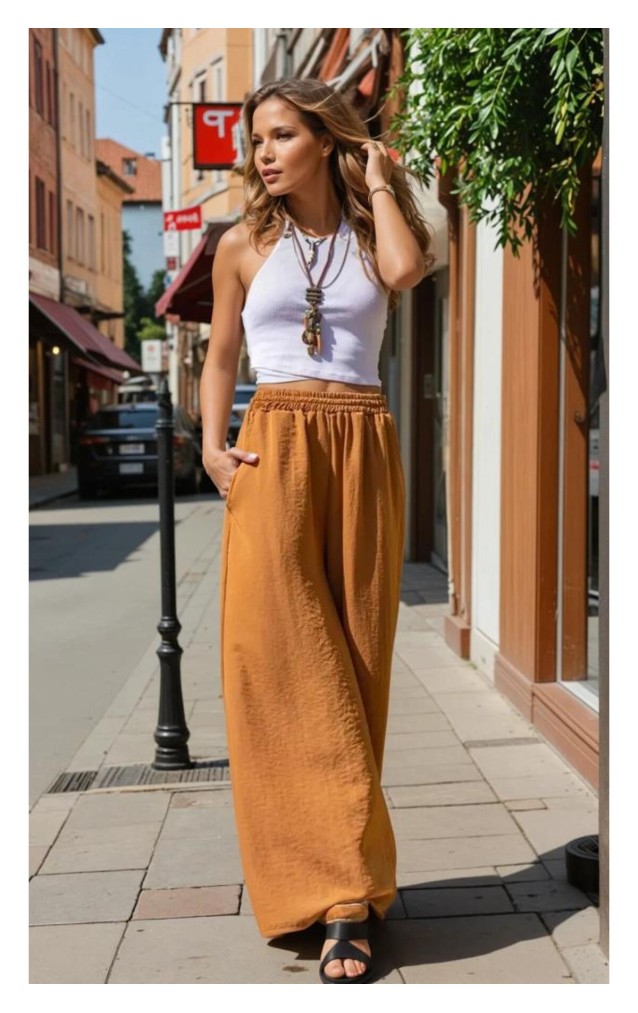 Pasaklı Giyim Beli Lastikli Tensel Kumaş Pantolon 3391341 Taba