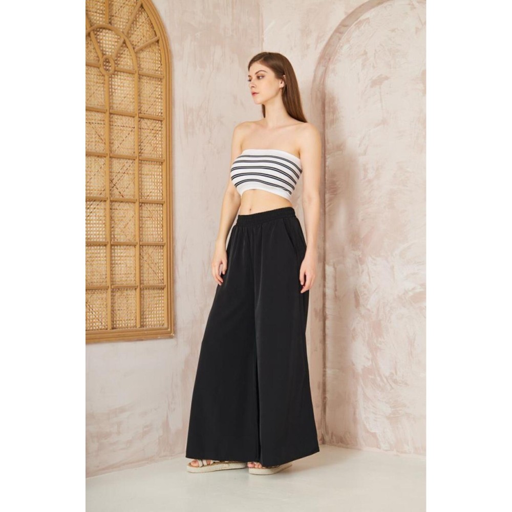 Pasaklı Giyim Pasaklı Giyim Beli Lastikli Tensel Kumaş Pantolon Siyah - Premium Kadın Giyim