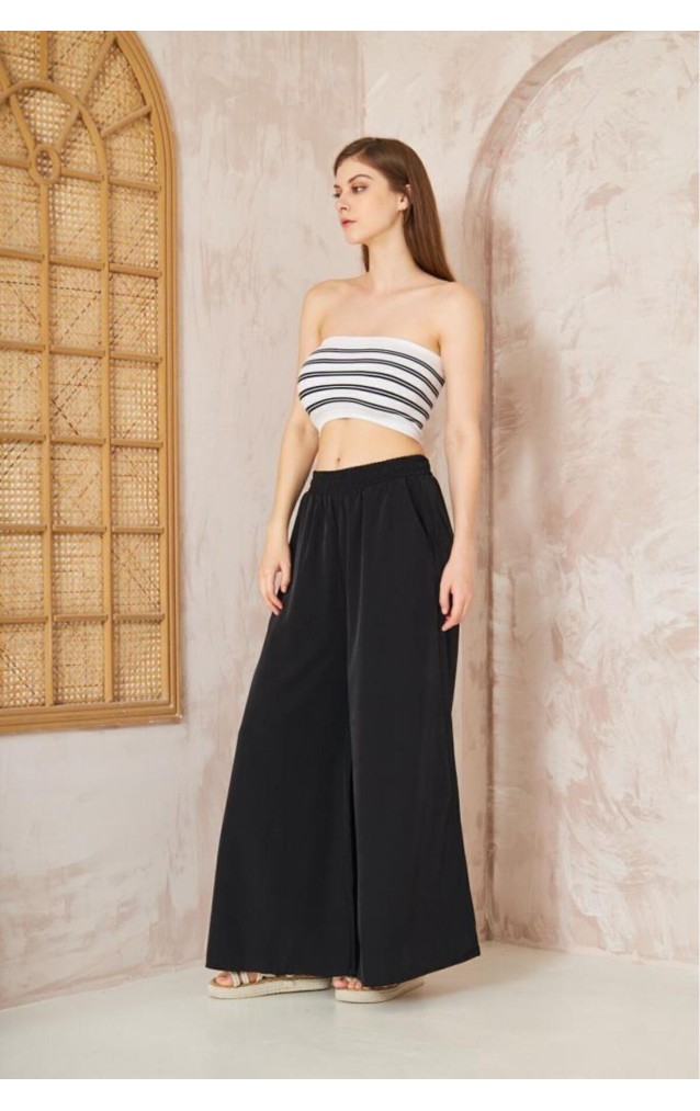 Pasaklı Giyim Beli Lastikli Tensel Kumaş Pantolon 3391341 Siyah
