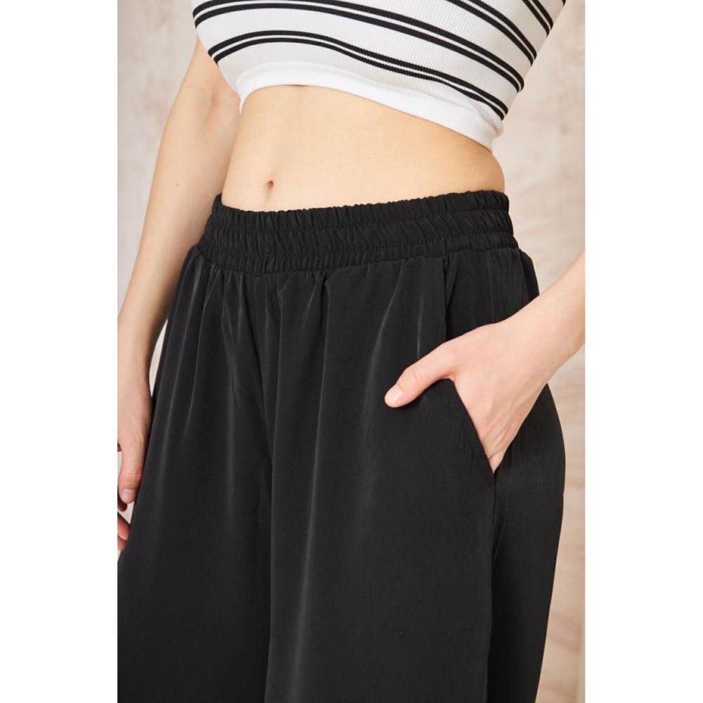 Pasaklı Giyim Pasaklı Giyim Beli Lastikli Tensel Kumaş Pantolon Siyah - Premium Kadın Giyim
