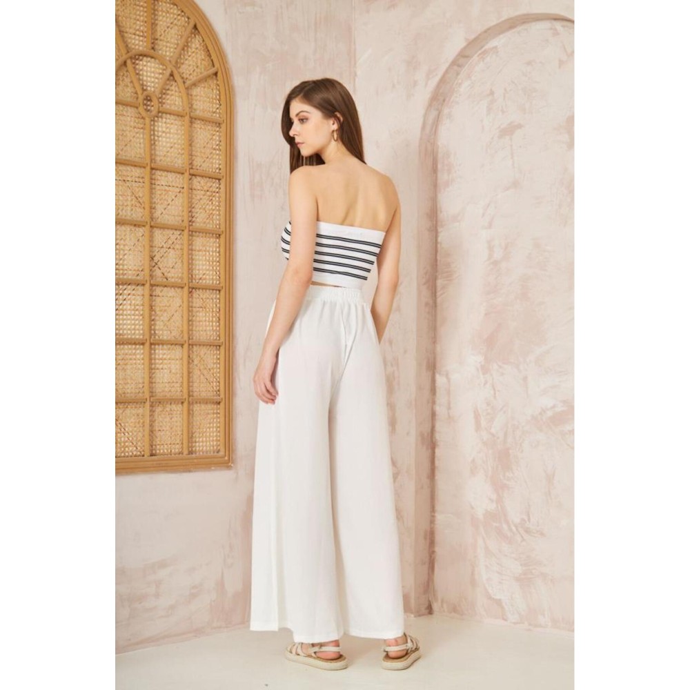 Pasaklı Giyim Pasaklı Giyim Beli Lastikli Tensel Kumaş Pantolon Beyaz - Premium Kadın Giyim