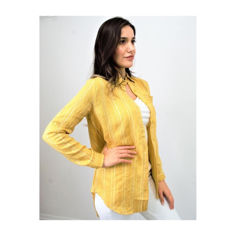 Pasaklı Giyim Pasaklı Giyim Kadın Çizgili Gömlek Sarı - Premium Kadın Giyim