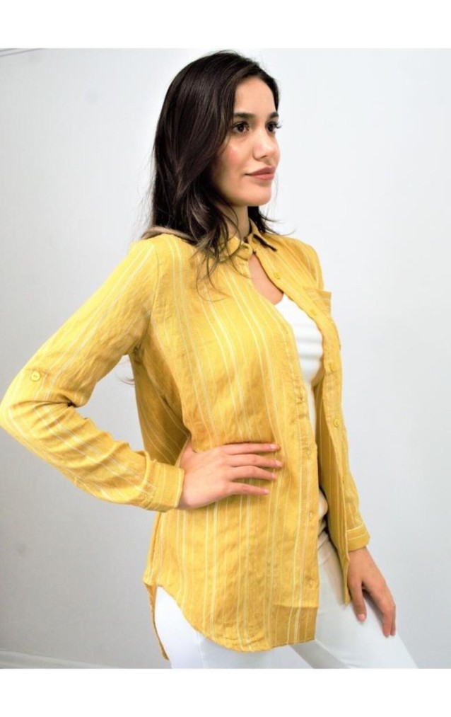 Pasaklı Giyim Kadın Çizgili Gömlek 3266190 Sarı