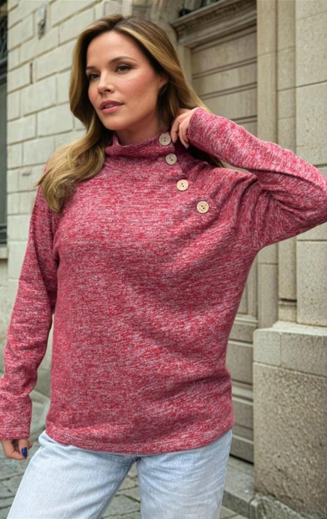 Pasaklı Giyim Kadın Balıkçı Yaka Düğmeli Yumoş Yün Kazak 3012242 Kırmızı