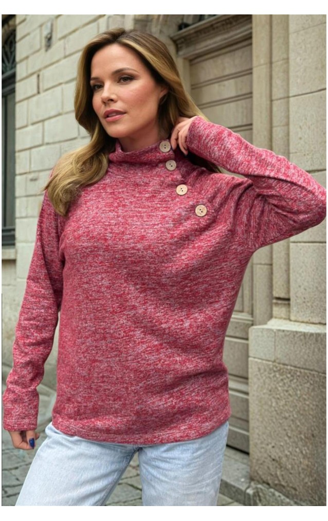 Pasaklı Giyim Kadın Balıkçı Yaka Düğmeli Yumoş Yün Kazak 3012242 Kırmızı