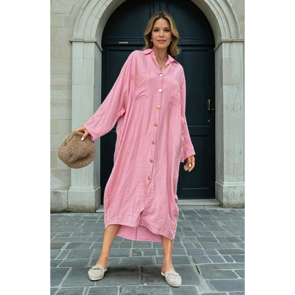 Pasaklı Giyim Pasaklı Giyim Kadın Oversize Yarasa Kol Tesettüre Uygun Gömlek Elbise-Tesettür Tunik Gül Kurusu - Premium Kadın Giyim