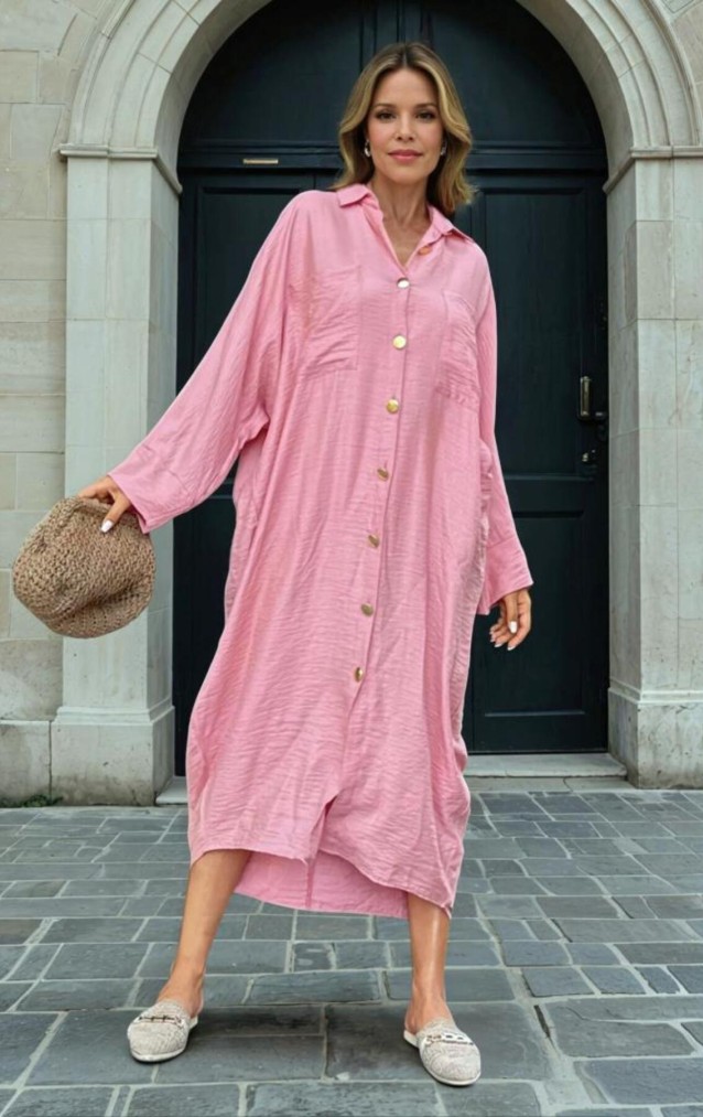 Pasaklı Giyim Kadın Oversize Yarasa Kol Tesettüre Uygun Gömlek Elbise-Tesettür Tunik 3282528 Gül Kurusu