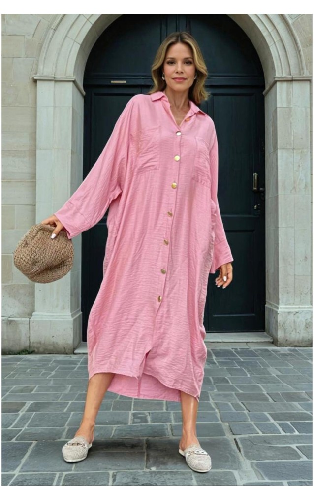 Pasaklı Giyim Kadın Oversize Yarasa Kol Tesettüre Uygun Gömlek Elbise-Tesettür Tunik 3282528 Gül Kurusu