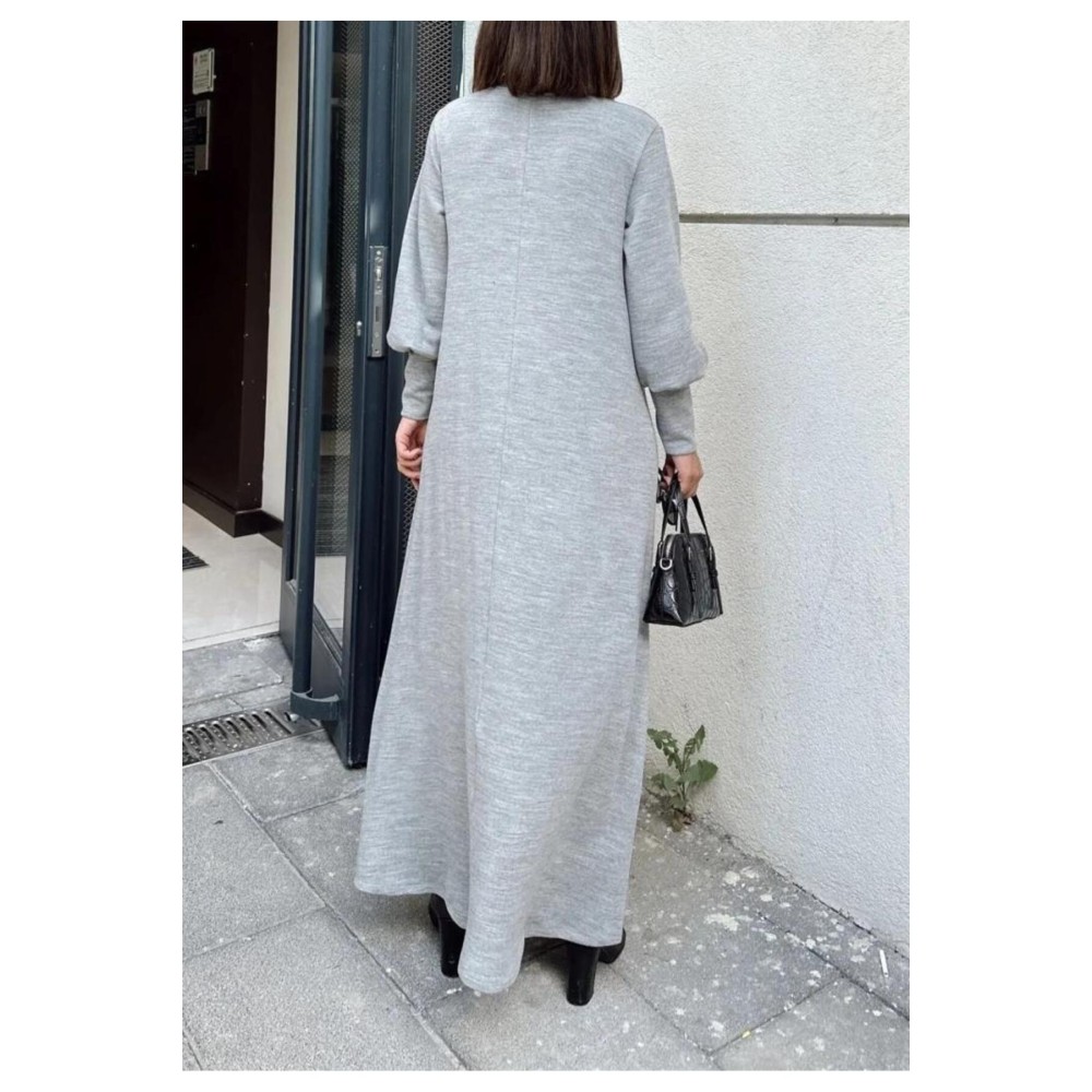 Pasaklı Giyim Pasaklı Giyim Balon Kol A Kesim Triko Elbise Gri - Premium Kadın Giyim