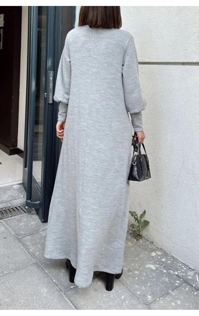 Pasaklı Giyim Balon Kol A Kesim Triko Elbise 3444340 Gri