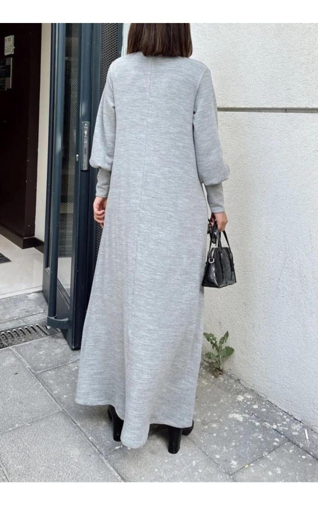 Pasaklı Giyim Balon Kol A Kesim Triko Elbise 3444340 Gri