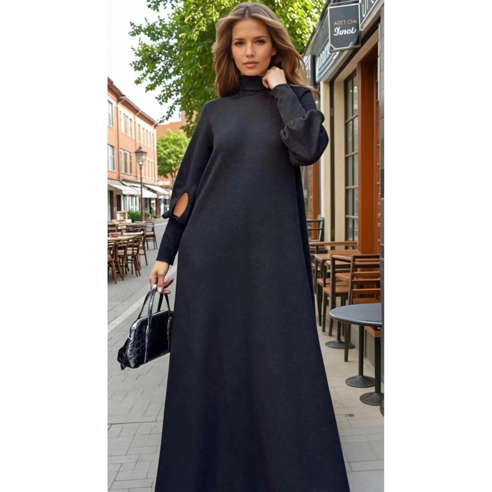 Pasaklı Giyim Pasaklı Giyim Balon Kol A Kesim Triko Elbise Siyah - Premium Kadın Giyim