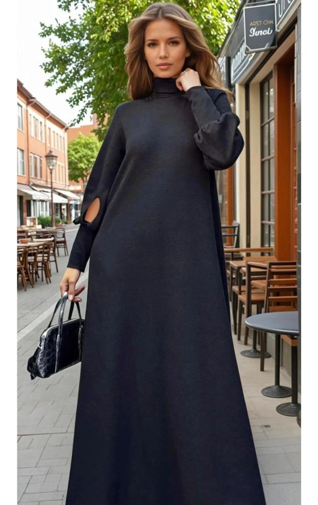 Pasaklı Giyim Balon Kol A Kesim Triko Elbise 3444340 Siyah