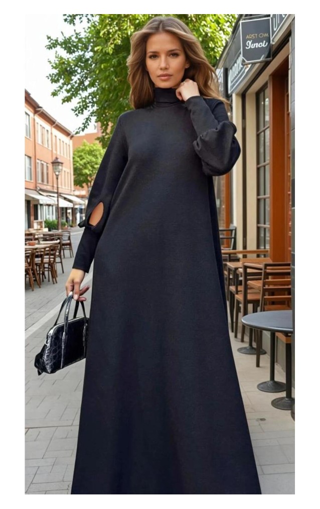 Pasaklı Giyim Balon Kol A Kesim Triko Elbise 3444340 Siyah