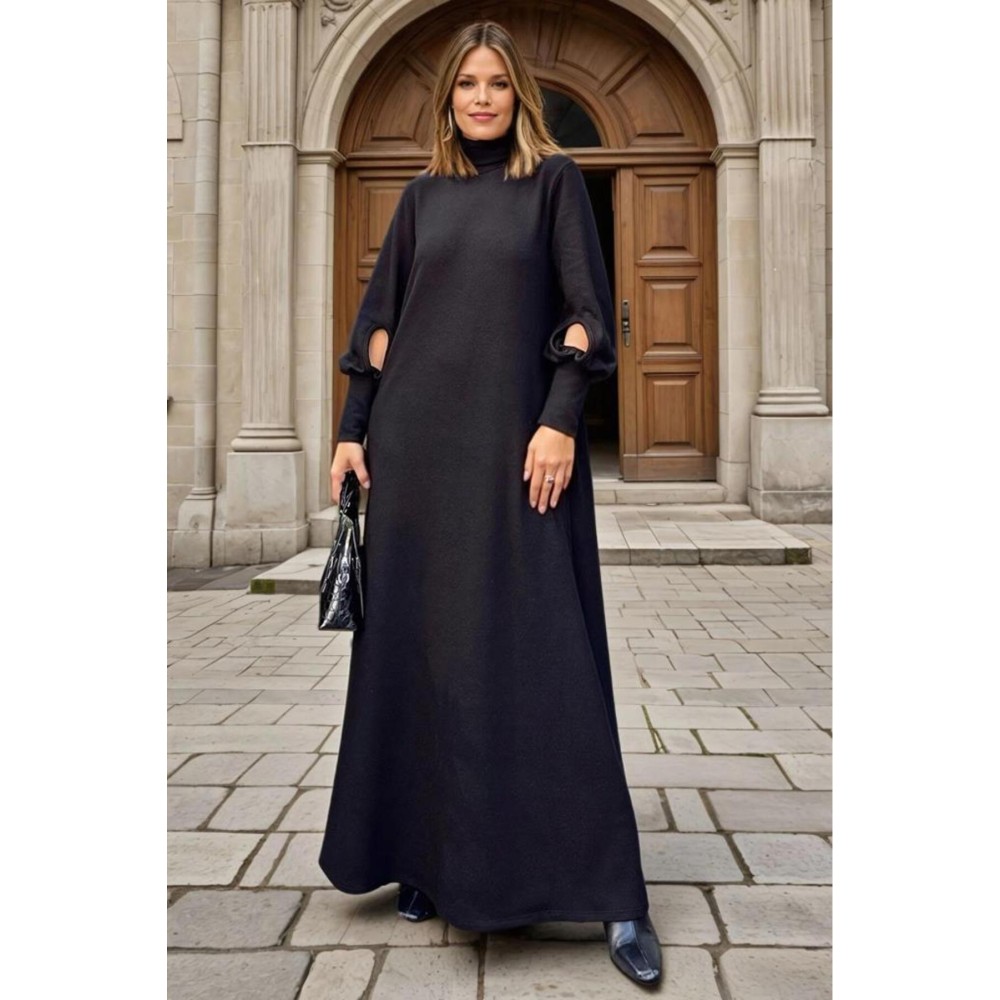 Pasaklı Giyim Pasaklı Giyim Balon Kol A Kesim Triko Elbise Siyah - Premium Kadın Giyim