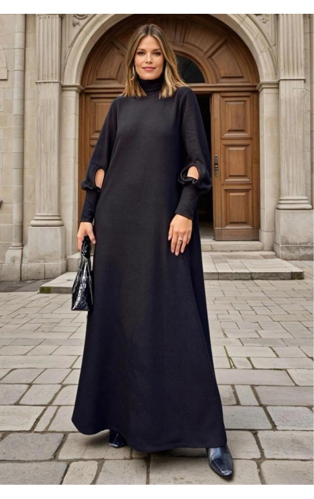 Pasaklı Giyim Balon Kol A Kesim Triko Elbise 3444340 Siyah