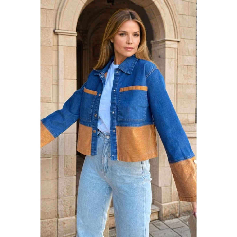 Pasaklı Giyim Pasaklı Giyim Kadın Manşetli Kot Ceket Turuncu - Premium Kadın Giyim