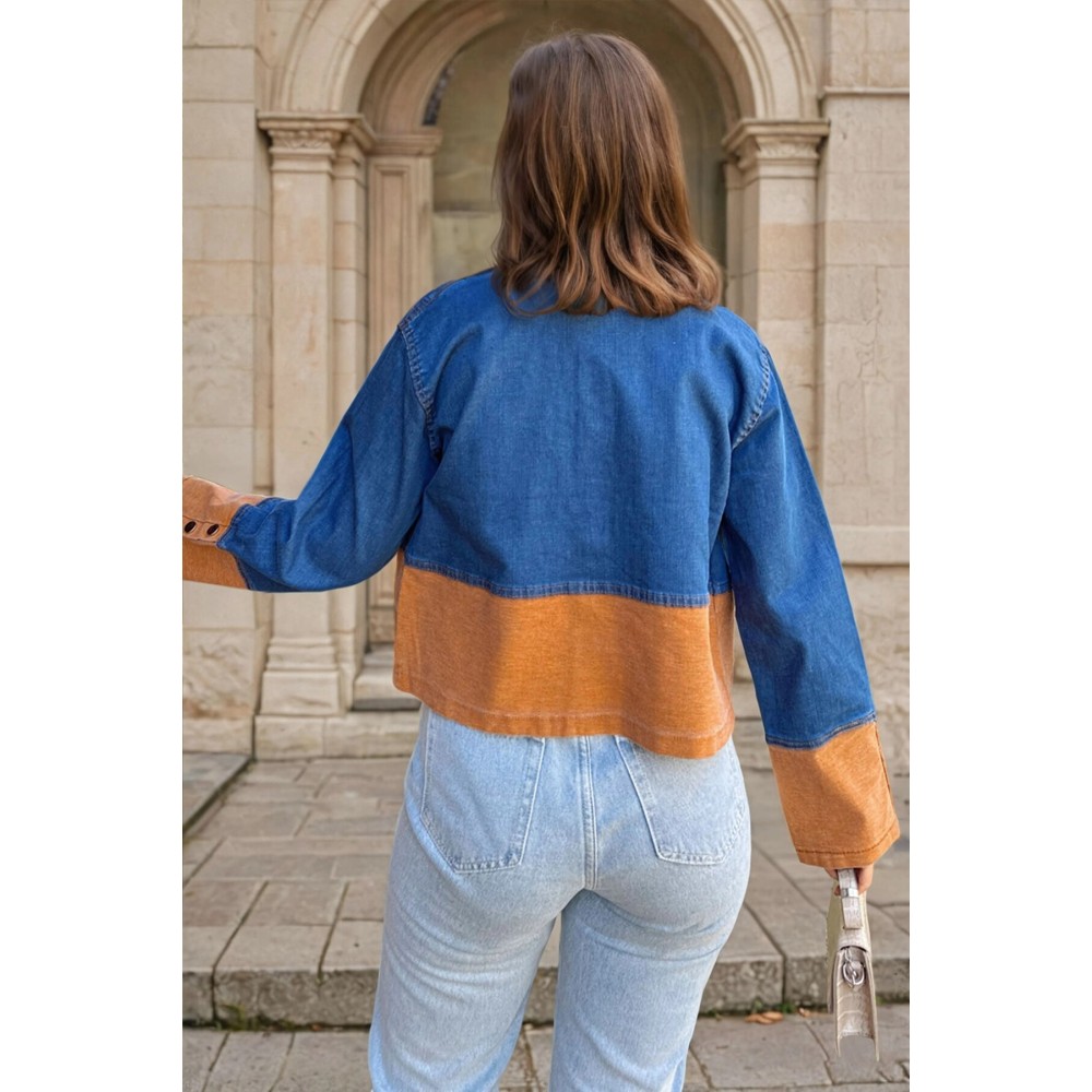 Pasaklı Giyim Pasaklı Giyim Kadın Manşetli Kot Ceket Turuncu - Premium Kadın Giyim