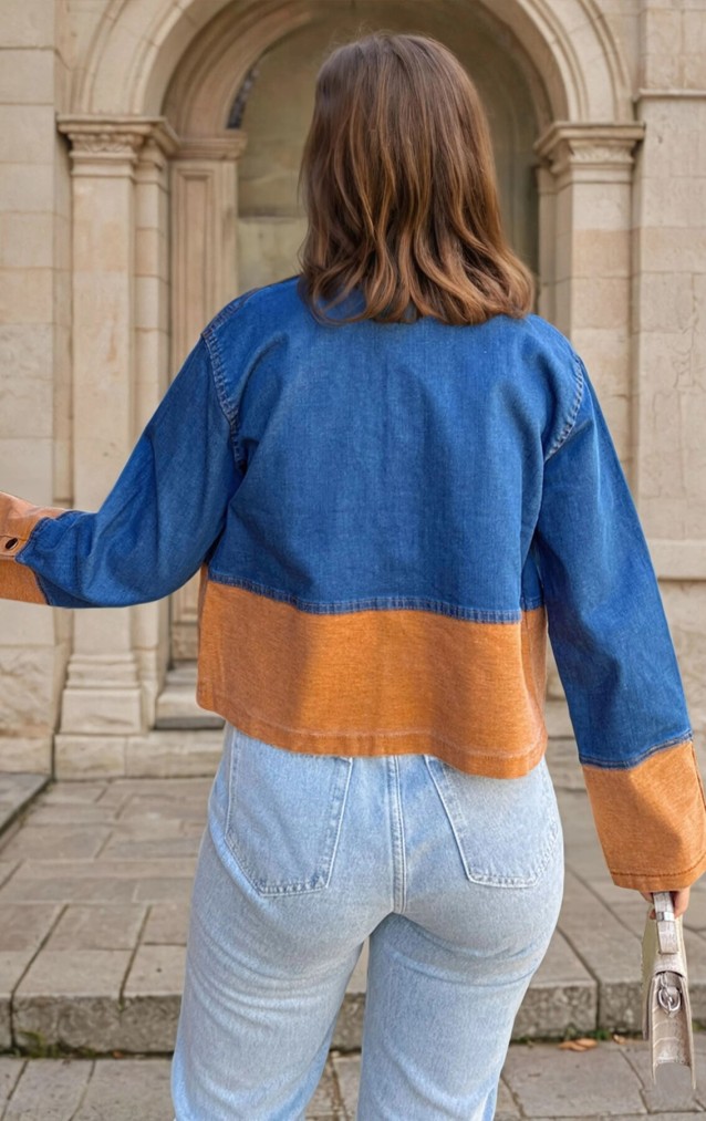 Pasaklı Giyim Kadın Manşetli Kot Ceket KT0072320 Turuncu