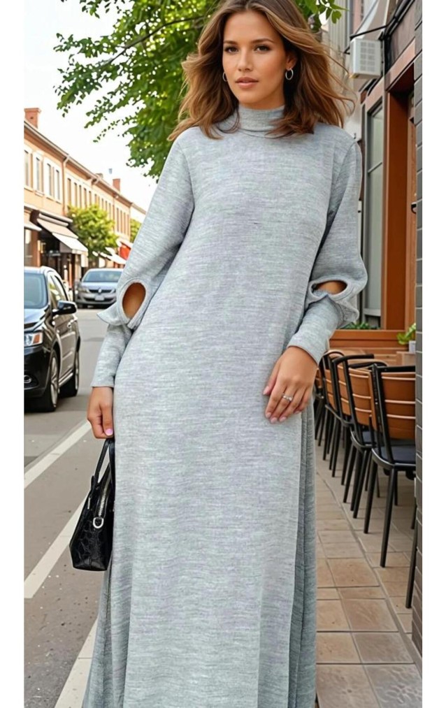 Pasaklı Giyim Balon Kol A Kesim Triko Elbise 3444340 Gri