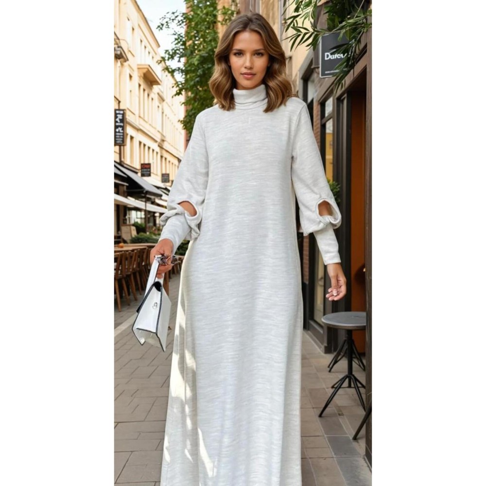 Pasaklı Giyim Pasaklı Giyim Balon Kol A Kesim Triko Elbise Bej - Premium Kadın Giyim