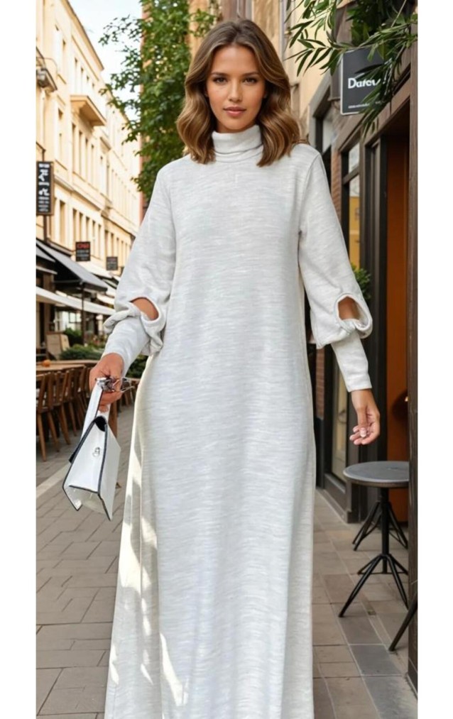 Pasaklı Giyim Balon Kol A Kesim Triko Elbise 3444340 Bej