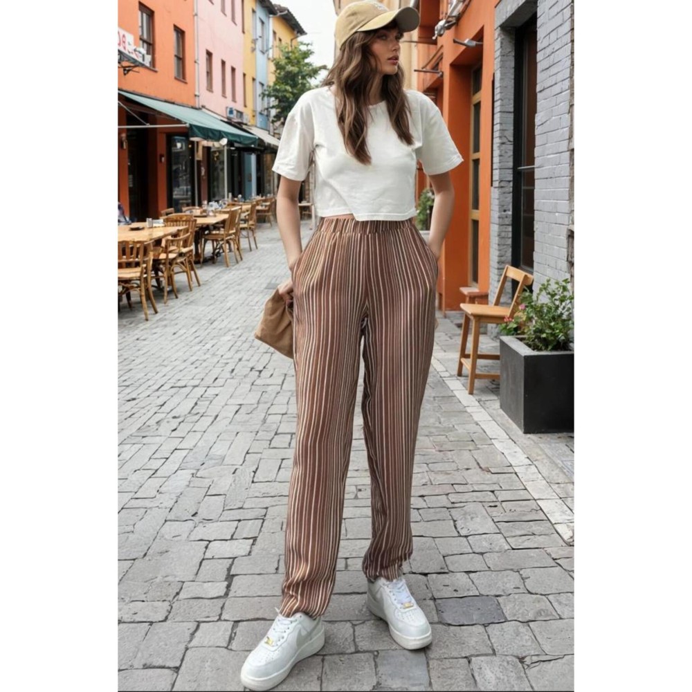 Pasaklı Giyim Pasaklı Giyim Kadın Duble Paça Pantolon Kahverengi - Premium Kadın Giyim