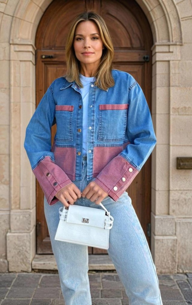 Pasaklı Giyim Kadın Manşetli Kot Ceket KT0072320 Mavi-Kırmızı