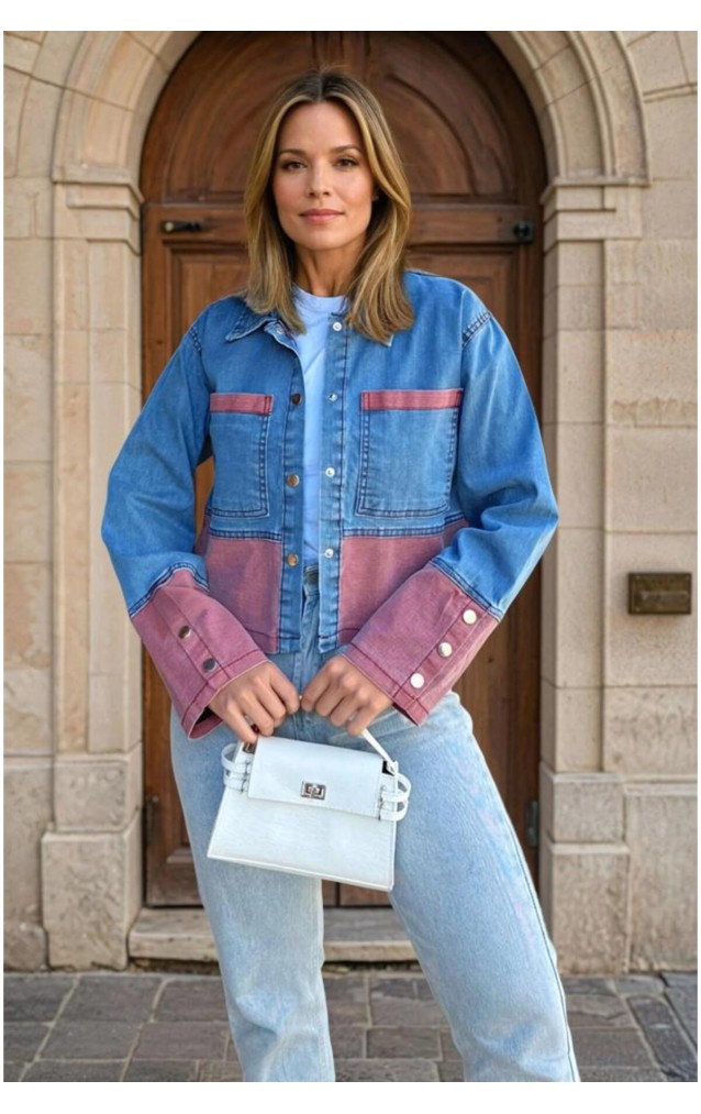 Pasaklı Giyim Kadın Manşetli Kot Ceket KT0072320 Mavi-Kırmızı