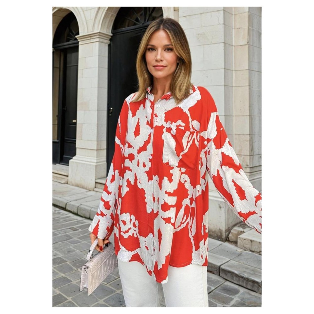 Pasaklı Giyim Pasaklı Giyim Kadın Viskon Gömlek Kırmızı - Premium Kadın Giyim