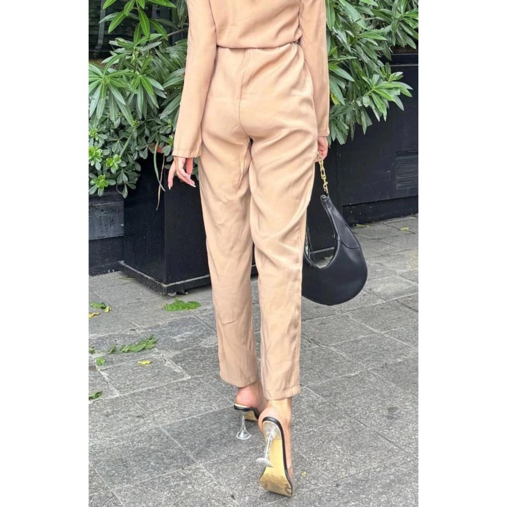 Pasaklı Giyim Pasaklı Giyim Kadın Safari Tulum Oversize Vizon - Premium Kadın Giyim