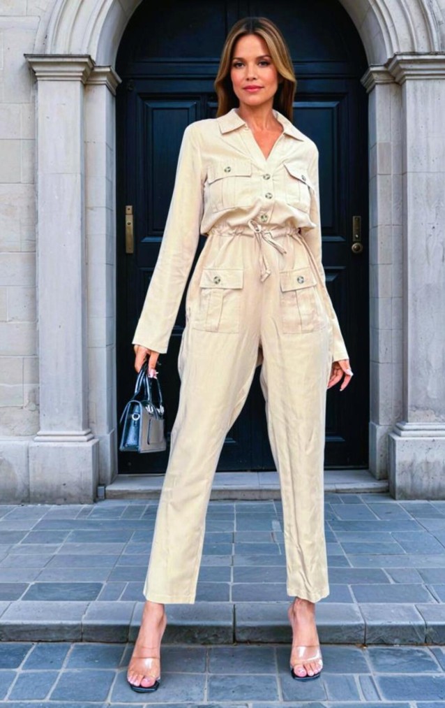 Pasaklı Giyim Kadın Safari Tulum Oversize 3164506 Krem