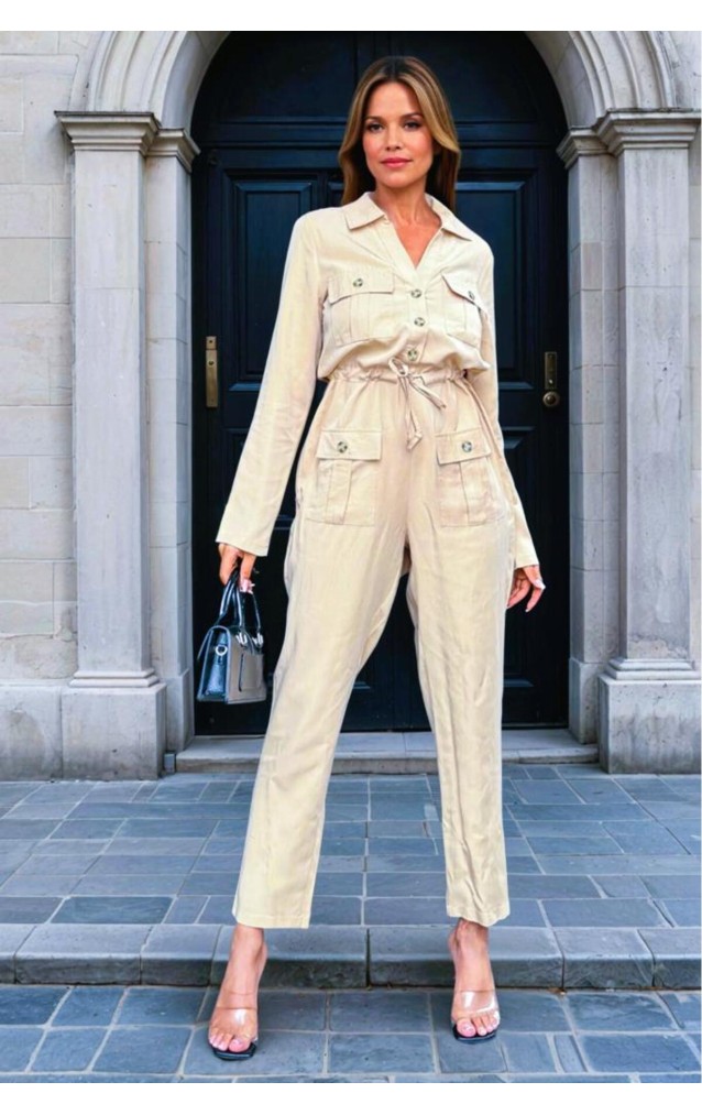 Pasaklı Giyim Kadın Safari Tulum Oversize 3164506 Krem