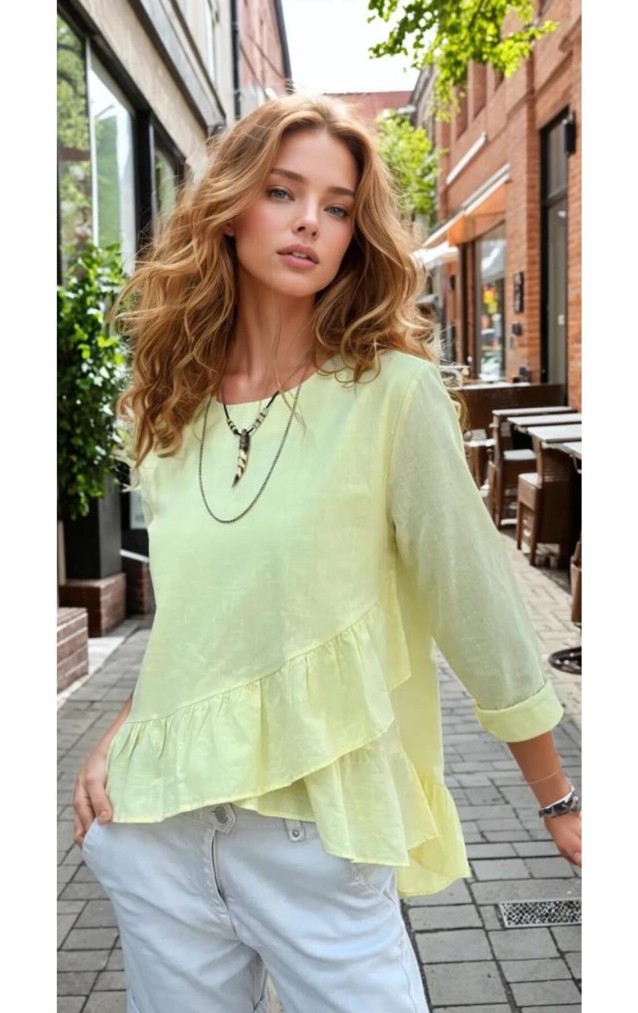 Pasaklı Giyim Kadın Fırfırlı Keten Bluz 3571319 Sarı