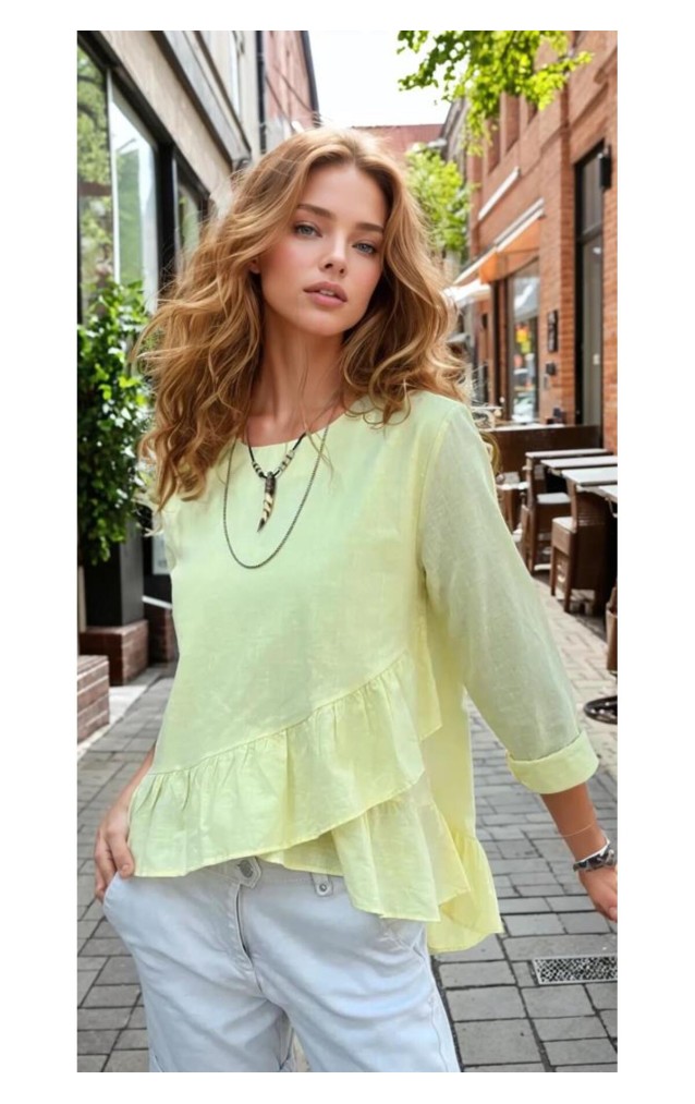 Pasaklı Giyim Kadın Fırfırlı Keten Bluz 3571319 Sarı
