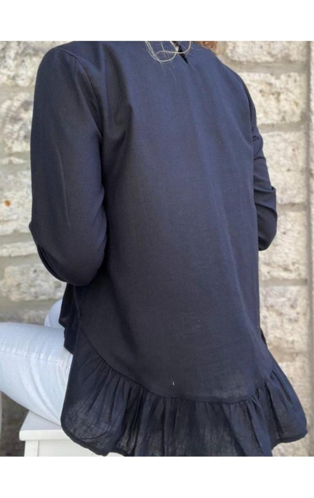 Pasaklı Giyim Kadın Fırfırlı Keten Bluz 3571319 Siyah