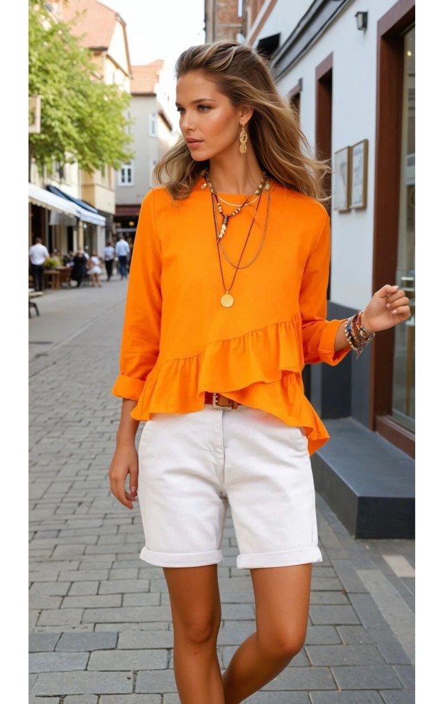 Pasaklı Giyim Kadın Fırfırlı Keten Bluz 3571319 Turuncu