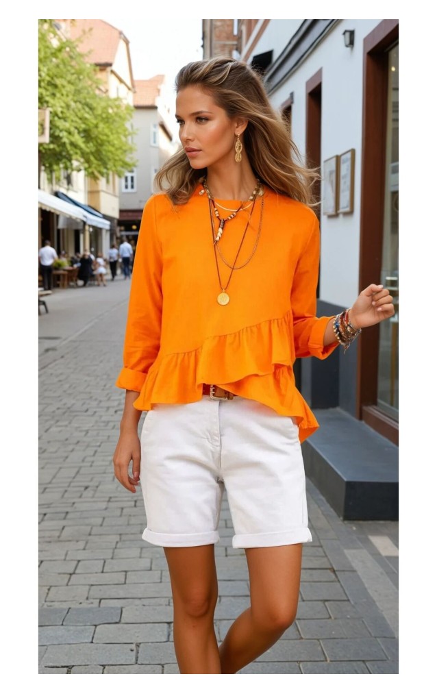 Pasaklı Giyim Kadın Fırfırlı Keten Bluz 3571319 Turuncu