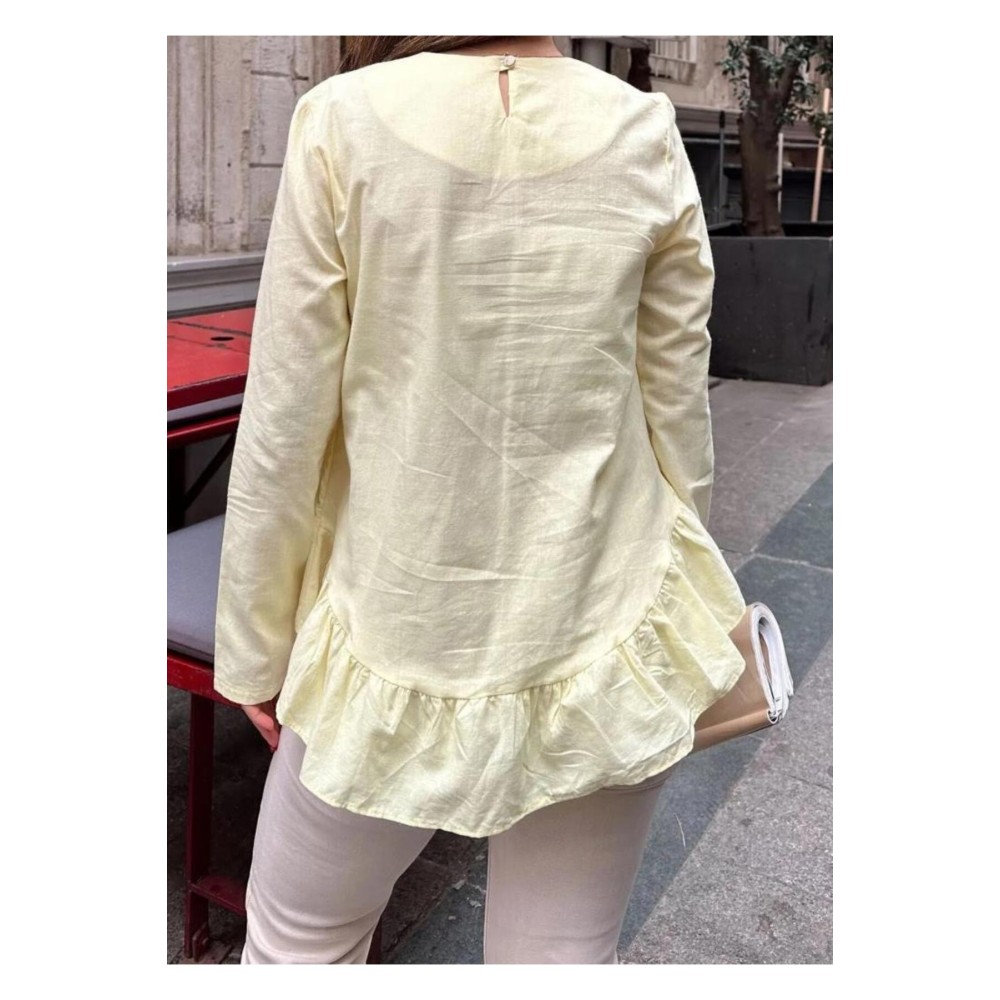 Pasaklı Giyim Pasaklı Giyim Kadın Fırfırlı Keten Bluz Sarı - Premium Kadın Giyim