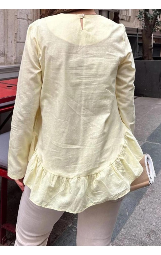 Pasaklı Giyim Kadın Fırfırlı Keten Bluz 3571319 Sarı