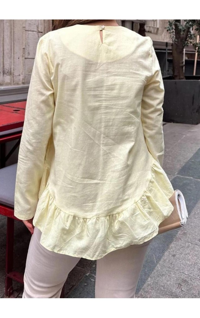Pasaklı Giyim Kadın Fırfırlı Keten Bluz 3571319 Sarı