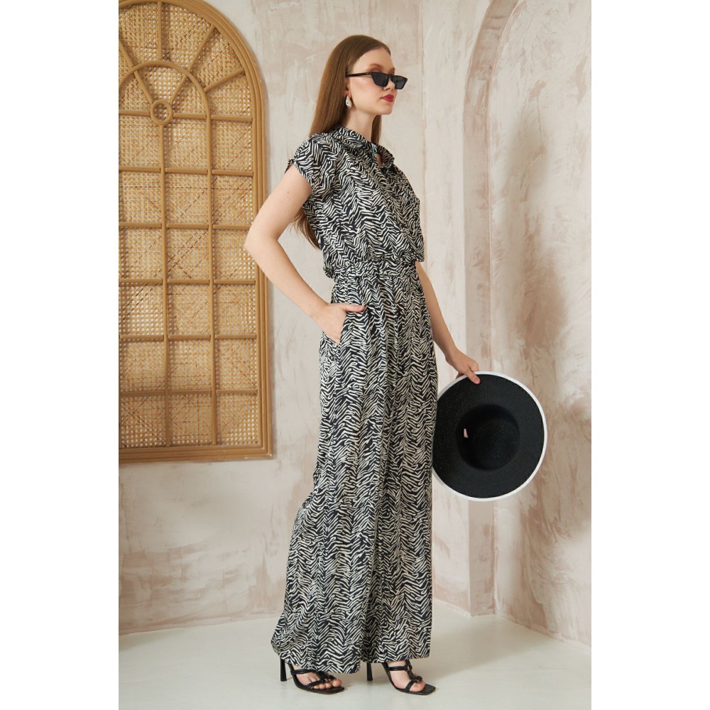 Pasaklı Giyim Pasaklı Giyim Kadın Beli Lastikli Saten Tulum Siyah - Premium Kadın Giyim