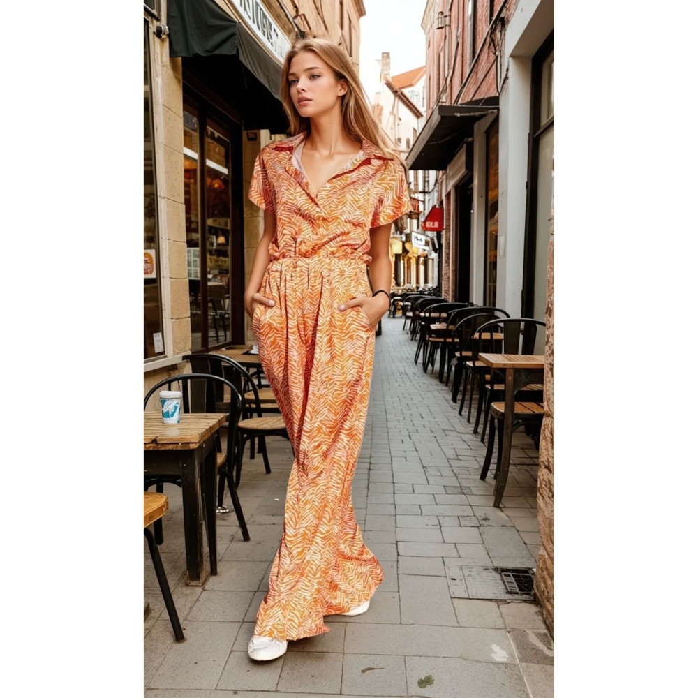 Pasaklı Giyim Pasaklı Giyim Kadın Beli Lastikli Saten Tulum Turuncu - Premium Kadın Giyim