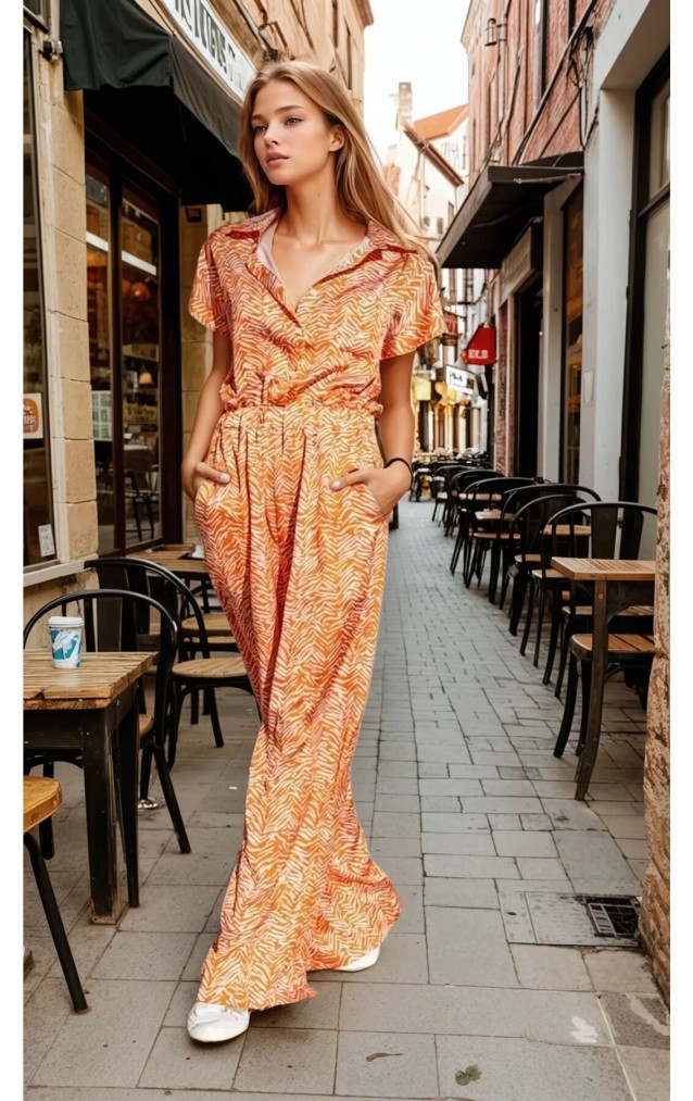 Pasaklı Giyim Kadın Beli Lastikli Saten Tulum  3235451 Turuncu