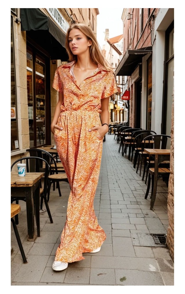 Pasaklı Giyim Kadın Beli Lastikli Saten Tulum  3235451 Turuncu