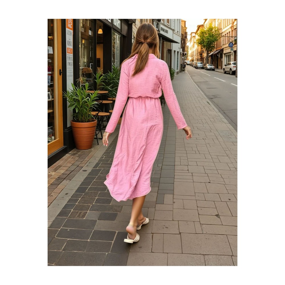 Pasaklı Giyim Pasaklı Giyim Kadın Hasır Kemerli Gömlek Elbise Gül Kurusu - Premium Kadın Giyim